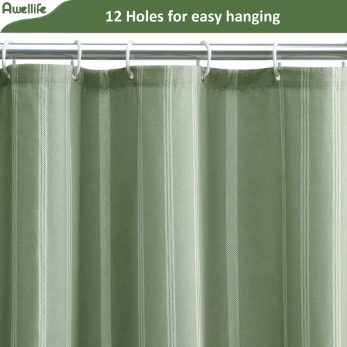 Cortina Para Ducha De Lino Diseño Rayas Estilo Bohemio Verde Verde Rayas