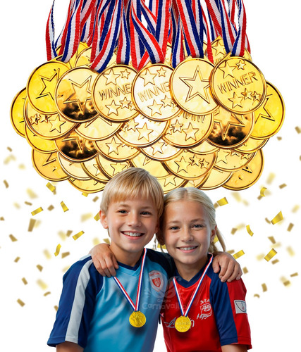50 Pzas Medalla Plástico Niños Campeón Ganadores Oro Winners