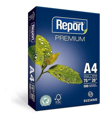 Papel Sulfite A4 75g Resma 500 Folhas Premium Report Suzano Cor Branco