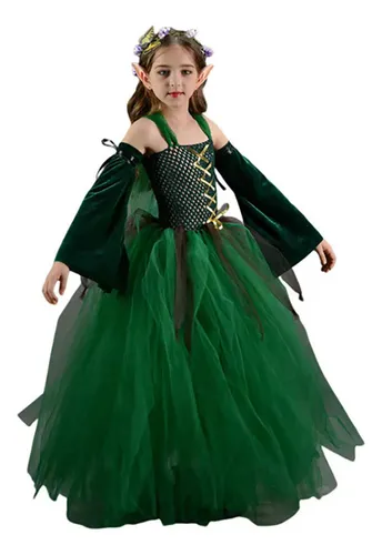 Disfraz De Princesa Elfa Del Bosque Para Niñas, Fiesta De Ha