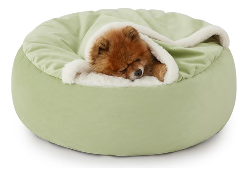 Cama Para Perros Pequeños Con Cueva Cubierta Con Manta Verde