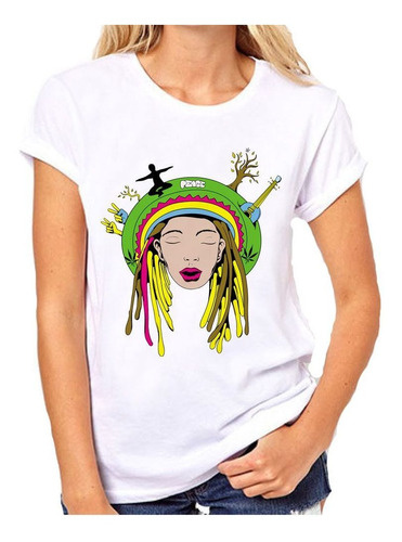 Remera De Mujer Rasta Peace Music Guitar Nature Love