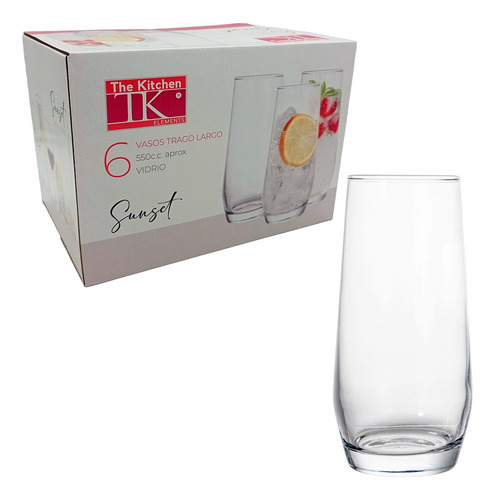 Set X 6 Vasos De Trago Largo 550ml Vidrio Kitchen Color Transparente