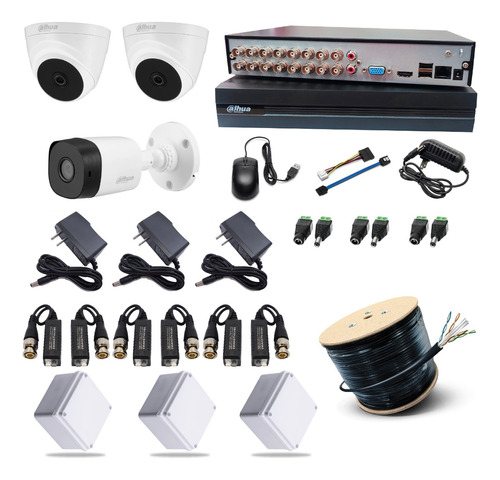 Kit Cámaras Seguridad 1080p Dvr 16ch + 3 Cam + Utp 305m Ext