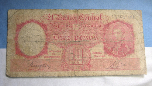 Argentina 10 $ M/nacional Serie A  San Martin  Bottero 1934