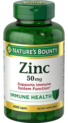 Zinc De 50 Mg, Nature's Bounty, 400 Cápsulas. Importada
