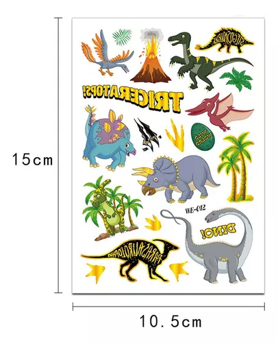 Pegatina de tatuajes temporales de dinosaurio colorido para niños