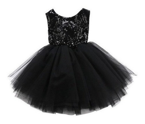 Vestido Infantil Menina Festa Brim Tule Preto + Lantejoula