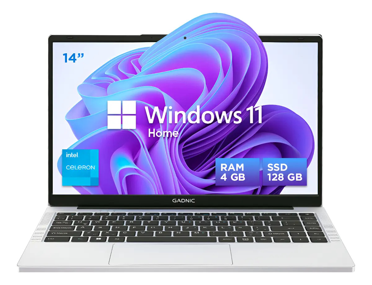 Notebook Gadnic 14 Pulgadas Intel Celeron N4500 RAM 4GB SSD 128GB Cámara Frontal + Soporte