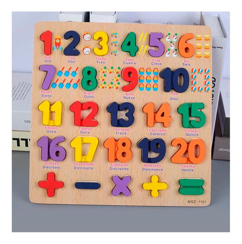 Juego Didactico Numeros Ingles Español Suma Resta Madera
