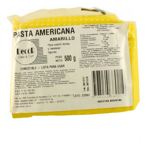Pasta Americana Para Forrar Amarilla X500g