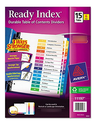 Avery Ready Índice Tabla De Contenidos Divisores, Conjunto D