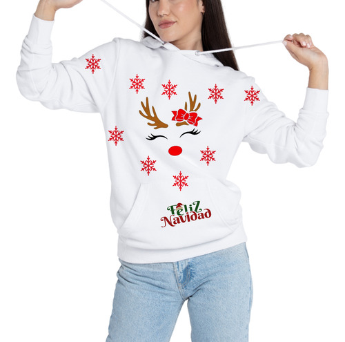 Sudadera Navideña Renos Y Copos De Nieve Personalizada