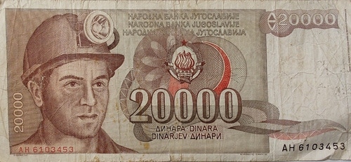 Billete Yuguslavia 20 Mil Dinara  1987 (bb20