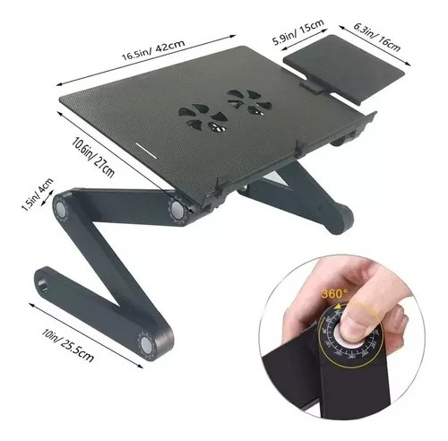 Mesa Para Cama Notebook Portátil T8 Plegable 2 Ventiladores
