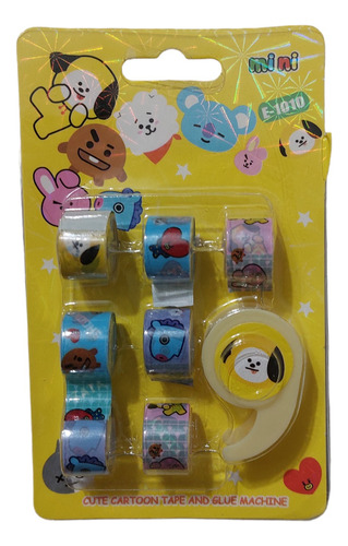 7 Cintas Decorativas Con Mini Dispenser Dibujos Bt21 Kawaii