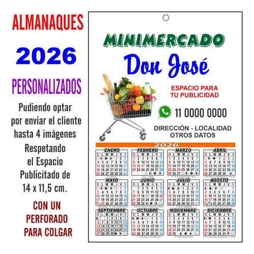 Almanaques 2026 Personalizados +1 Perforado Colgar 200 Udad Almanaques Personalizados Impresos Full Color