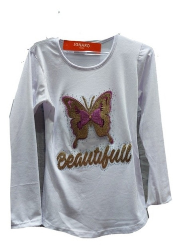 Remera Manga Larga De Modal Para Nenas Niñas Mariposa