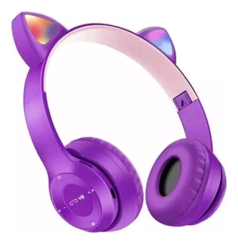 Auriculares Inalambricos Bluetooth Luces Led Orejas Gatito Color Violeta Color De La Luz Rgb