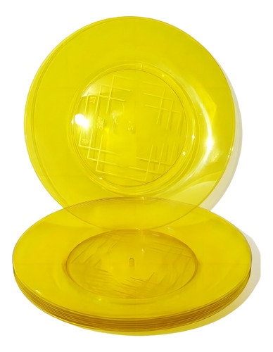 Prato Acrílico Resistente 22cm Amarelo Translúcido - 10 Unid