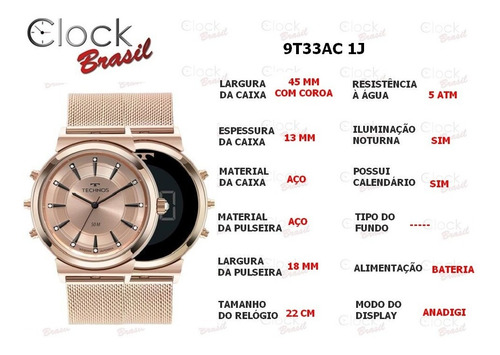 Imagem 7 de 9 de Relógio Technos Curvas Digital-analógico Feminino 9t33ac 1j