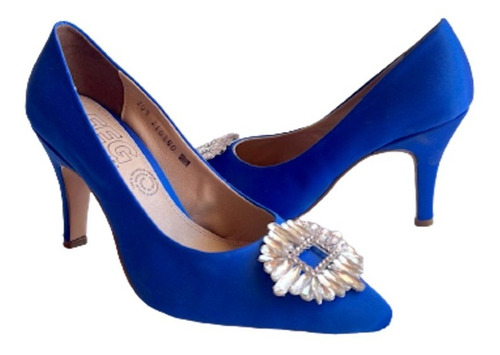 Zapatilla  Stiletto De Novia Azul Raso Con Herraje Alto 8cm 