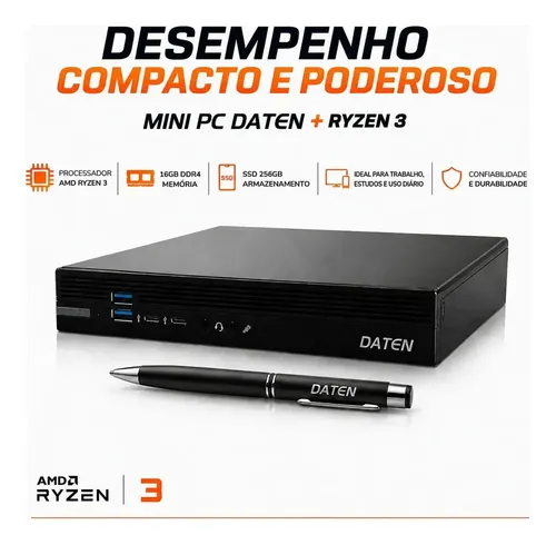 Mini Pc Daten Ryzen 3 Pro 8gb Ssd 256gb Windows 11 Pro | Frete grátis