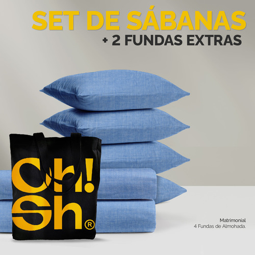 Oh! Sheets Juego De Sabanas Cationico 7 Piezas Matrimonial Azul Claro