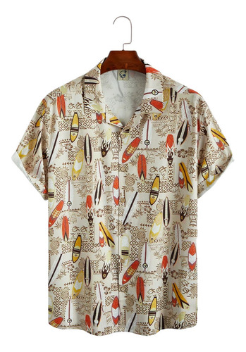 Camisa Hawaiana Unisex For Vacaciones Con Tabla De Surf, Ca