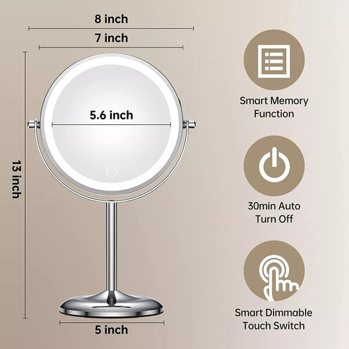 Wf/ Espelho Maquiagem Led Recarregável Com Ampliação 1x/10x