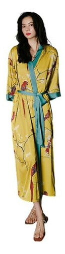 Mypiky Albornoz Tipo Kimono De Satén Para Mujer, Estampado D