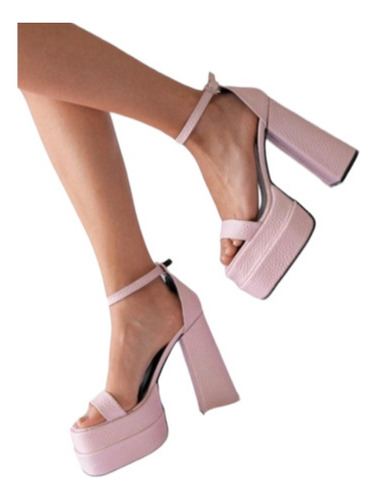 Sandalia Taco Alto Plataforma Doble Rosa Fiesta
