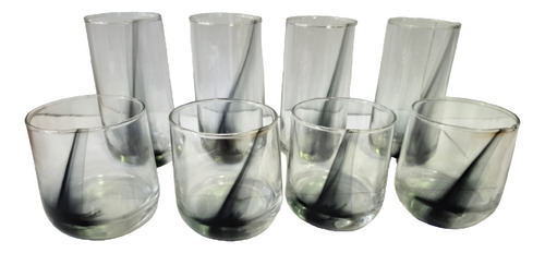Juego 8 Pzs Vasos Crisa Altos Cortos Liston Negro