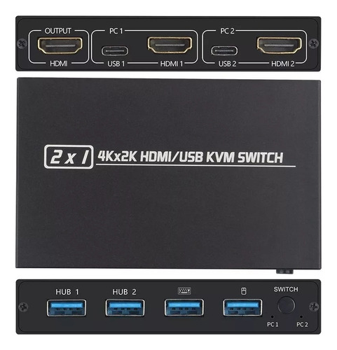 Conmutador Usb Kvm Y Hdmi H Hub Compatible Con 4k