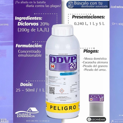 Insecticida Ddvp 20 Tridente 1l Cucaracha Mosca Alacrán