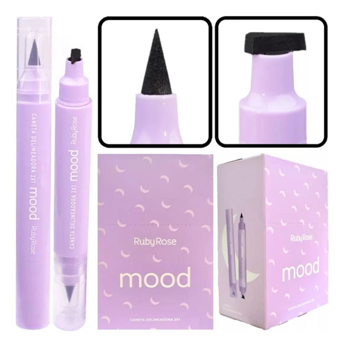 Lápiz Delineador De Ojos 2x1 Mood Hb519 Rubyrose Negro Mate