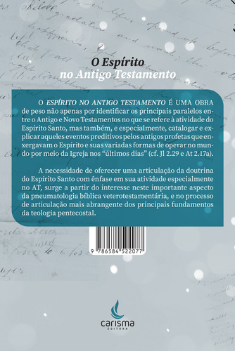 O Espírito no Antigo Testamento: os carismas na antiga aliança, de Dean, Ítalo. Editorial Editora Carisma LTDA, capa mole em português, 2022