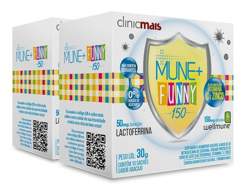 Kit Com 2 Mune + Funny 150 Para Imunidade Infantil Chá Mais Sabor Abacaxi