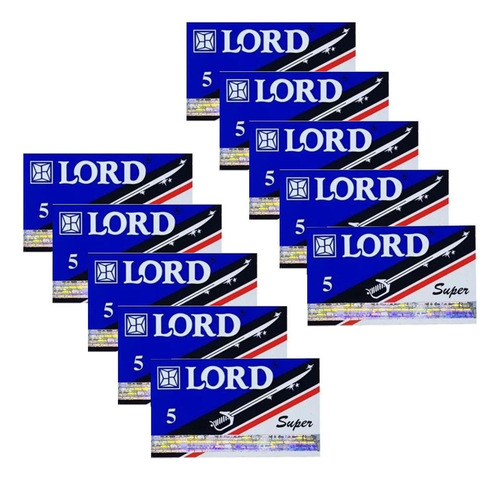 Cartela 10 X 5 Lâminas Para Barbear 50 Lord Super Inox C/ Nf
