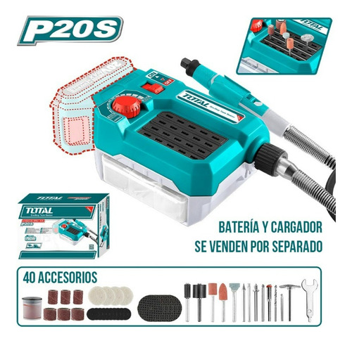 Mini Rectif Herramienta Multiuso 20v + 40 Acc + 1 Flex Total