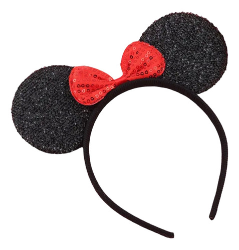 Orejas De Minnie Mouse Negra Con Cinto Rojo.