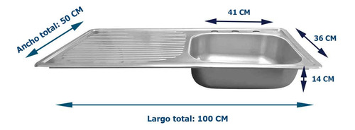 Tarja Empotrar Acero Inox Escurridor Izquierdo 100 X 50 Cm