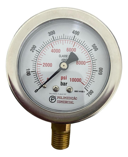 Manômetro Glicerina Caixa Inox 0-700 Kg: 10.000 Psi R.1/4