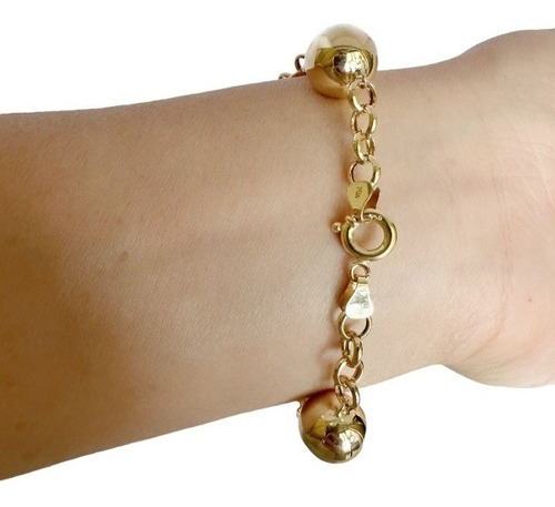 Pulseira Portuguesa Com Bolas Ouro 18k 750 12 Mm