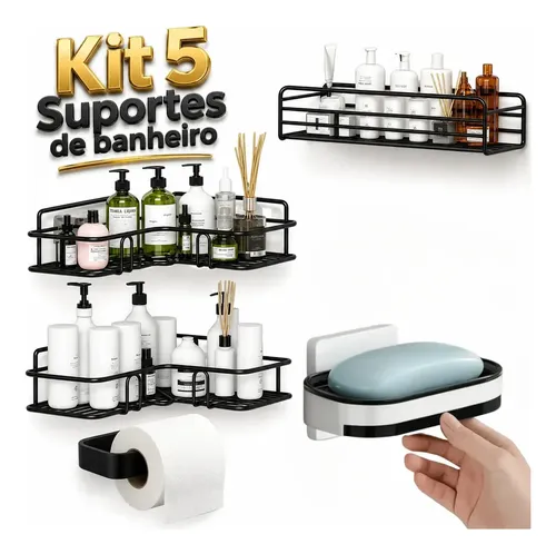 Ak Acessórios Kit 5 Suporte Porta Shampoo + Saboneteira Prateleira Ba