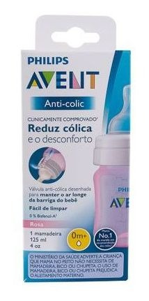 Mamadeira Clássica Anticólica 125ml Philips 1m+ Avent Rosa