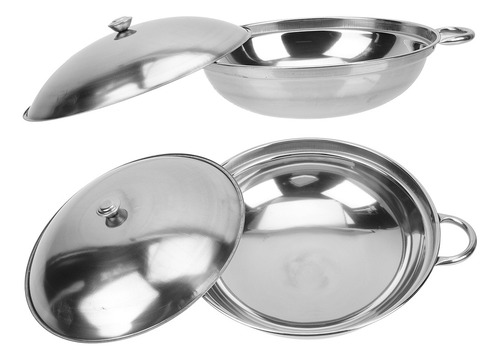 Frigideira Com Tampa Griddle De Aço Inoxidável 2 Peças
