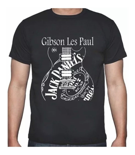 Camiseta Adulto Estampa Frente E Costas Guitarra Gibson Rock