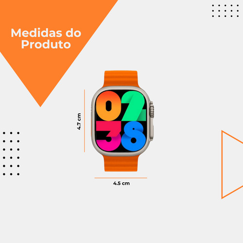 Relógio Inteligente Smartwatch - W69 + 07 Pulseiras Caixa Prateado Pulseira Laranja Bisel Prateado Desenho da pulseira Colmeia