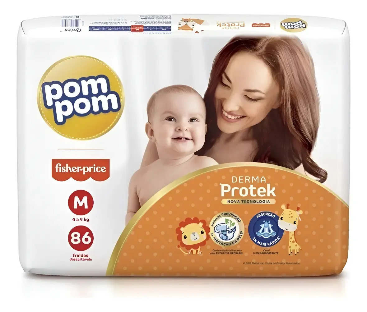 Fralda Pom Pom Derma Protek M Com 86 Unidades